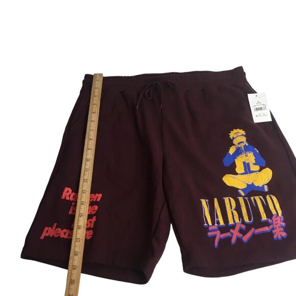 Naruto Shippuden Shorts Mens Medium 32-34 Burgundy Jogger Graphic Ramen Anime - Picture 7 of 15
